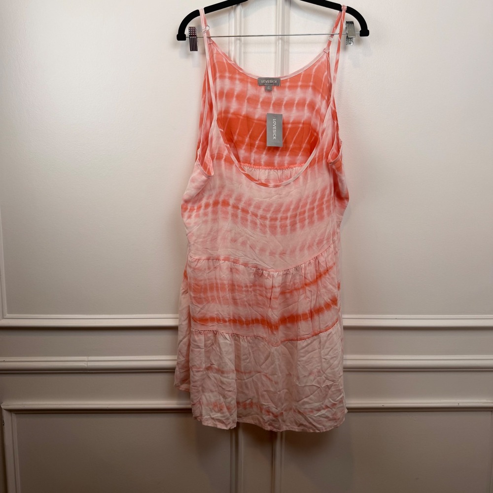 Lovesick Coral Tie Dye Tiered High Low Tank Top Rayon Crepon Size 2 NEW